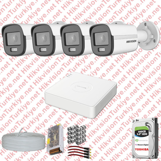 Hikvision Colorvu Gece Renkli 04 Kameralı Set 500GB Hdd